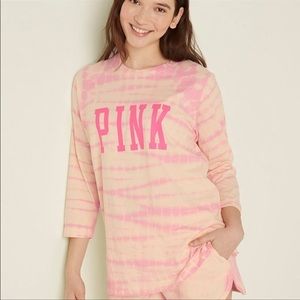 New VS PINK Tie Dye Pink Baseball Tee 3/4 Long Sleeve Size L